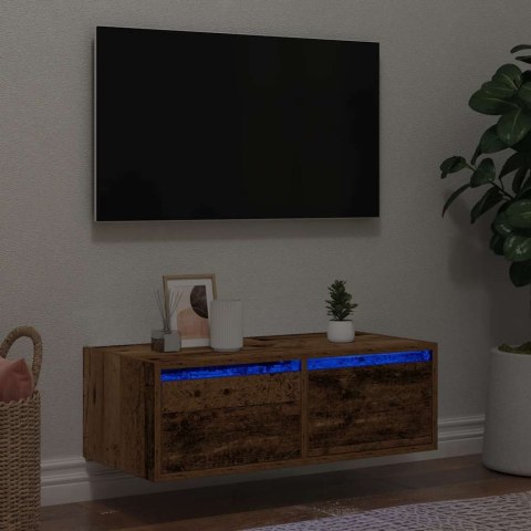 VidaXL Szafka pod TV z oświetleniem LED, stare drewno, 75x35,5x25 cm