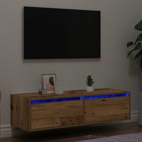 VidaXL Szafka pod TV z oświetleniem LED, stare drewno, 100x35,5x25 cm