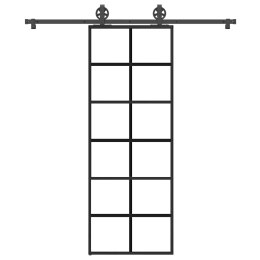 VidaXL Drzwi przesuwne z osprzętem, szkło ESG i aluminium, 76x205 cm