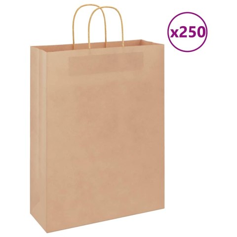 VidaXL Torby papierowe 250 szt. z uchwytami Brązowe 32x12x42 cm