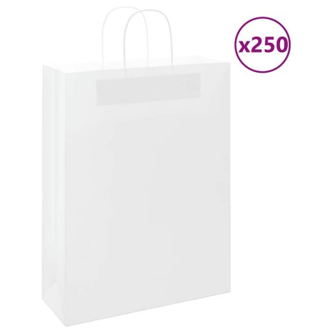 VidaXL Torby papierowe 250 szt. z uchwytami białe 32x12x42 cm