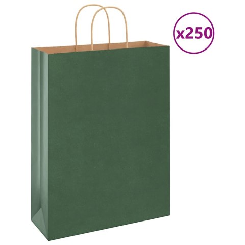 VidaXL Torby papierowe 250 szt. z uchwytami zielone 32x12x42 cm