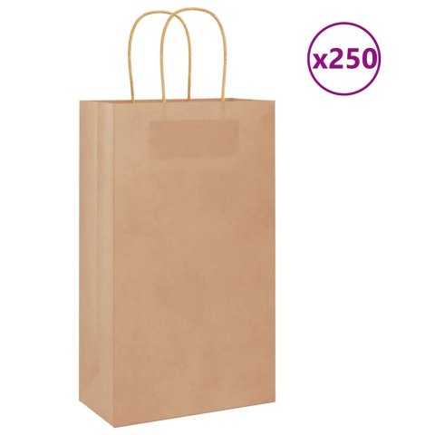 VidaXL Torby papierowe Kraft 250 szt. z uchwytami Brązowe 21x11x36 cm