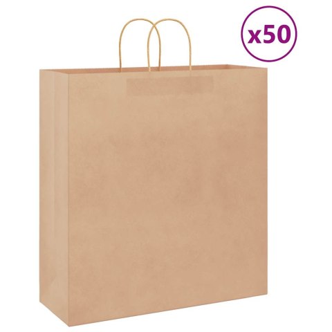 VidaXL Torby papierowe Kraft 50 szt. z uchwytami Brązowe 45x17x48 cm