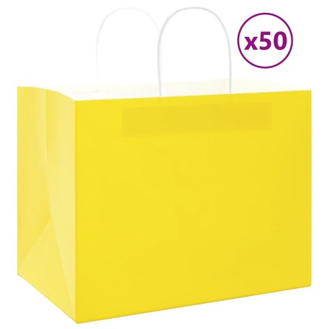 VidaXL Torby papierowe 50 szt. z uchwytami żółte 32x22x24 cm