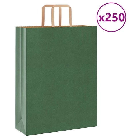 VidaXL Torby papierowe 250 szt. z uchwytami zielone 32x12x42 cm