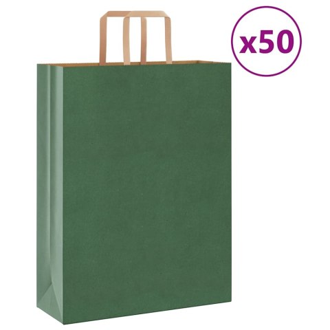 VidaXL Torby papierowe 50 szt. z uchwytami zielone 32x12x42 cm