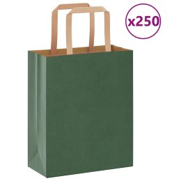 VidaXL Torby papierowe 250 szt. z uchwytami zielone 18x8x22 cm