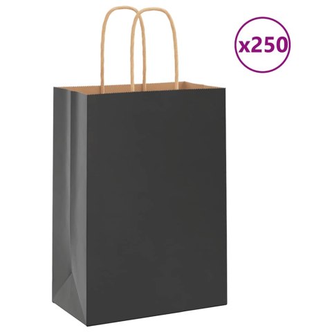 VidaXL Torby papierowe 250 szt. z uchwytami Czarne 15x8x21 cm