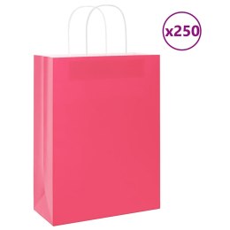 VidaXL Torby papierowe 250 szt. z uchwytami Różowe 26x12x35 cm