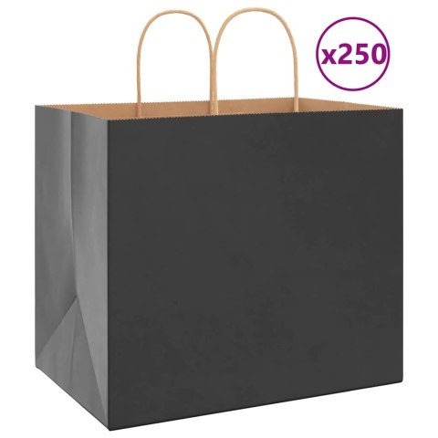 VidaXL Torby papierowe 250 szt. z uchwytami czarne 32x22x28 cm