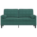 VidaXL 2-osobowa sofa z poduszkami, ciemnozielona, 140 cm, aksamit