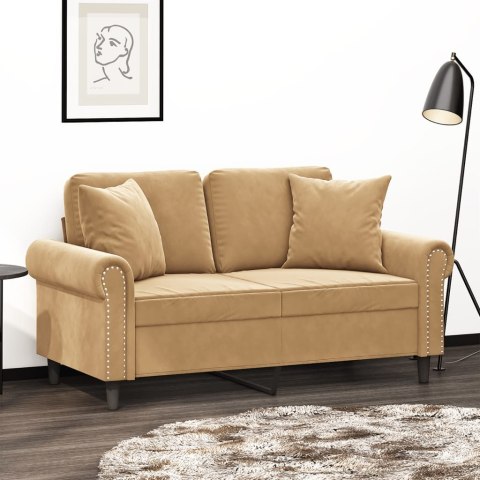 VidaXL 2-osobowa sofa z poduszkami, brązowa, 120 cm, aksamit