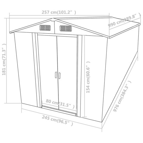 VidaXL Szopa ogrodowa, zielona, 257x990x181 cm, stal galwanizowana VidaXL Szopa ogrodowa, zielona, 257x990x181 cm, stal galwanizowana