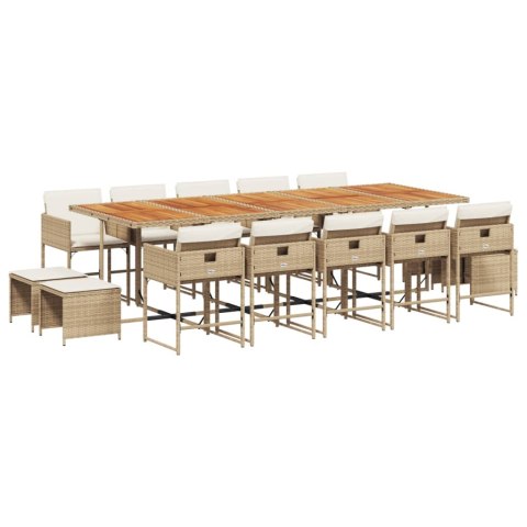 VidaXL 15-cz. zestaw mebli ogrodowych z poduszkami, beżowy, rattan PE VidaXL 15-cz. zestaw mebli ogrodowych z poduszkami, beżowy, rattan PE