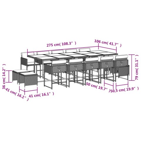 VidaXL 15-cz. zestaw mebli ogrodowych z poduszkami, szary, rattan PE VidaXL 15-cz. zestaw mebli ogrodowych z poduszkami, szary, rattan PE