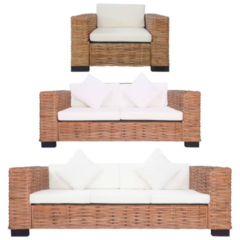 VidaXL 3-częściowy zestaw wypoczynkowy z poduszkami, naturalny rattan VidaXL 3-częściowy zestaw wypoczynkowy z poduszkami, naturalny rattan