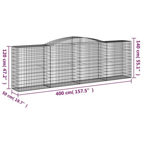 VidaXL Kosze gabionowe, 8 szt, 400x50x120/140 cm, galwanizowane żelazo VidaXL Kosze gabionowe, 8 szt, 400x50x120/140 cm, galwanizowane żelazo
