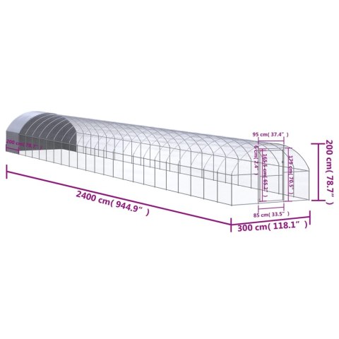 VidaXL Klatka zewnętrzna dla kurcząt, 3x24x2 m, stal galwanizowana VidaXL Klatka zewnętrzna dla kurcząt, 3x24x2 m, stal galwanizowana