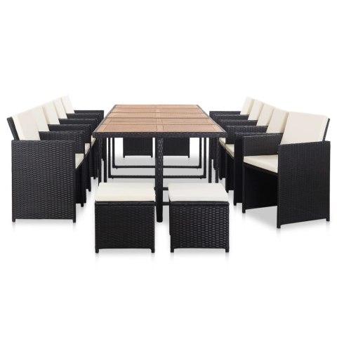 VidaXL 15-cz. zestaw mebli ogrodowych z poduszkami, rattan PE, czarny VidaXL 15-cz. zestaw mebli ogrodowych z poduszkami, rattan PE, czarny