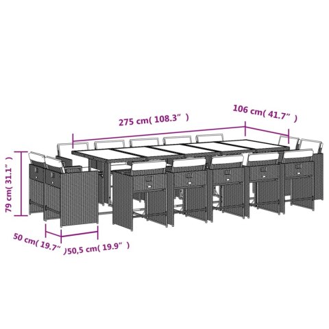 VidaXL 15-cz. zestaw mebli ogrodowych z poduszkami, szary, rattan PE VidaXL 15-cz. zestaw mebli ogrodowych z poduszkami, szary, rattan PE