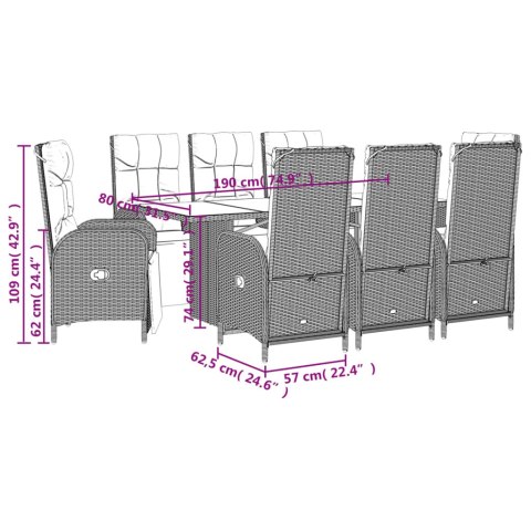 VidaXL 9-cz. zestaw mebli ogrodowych z poduszkami, szary, rattan PE VidaXL 9-cz. zestaw mebli ogrodowych z poduszkami, szary, rattan PE