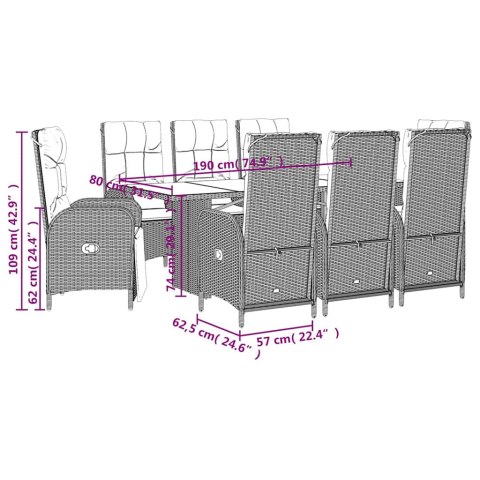 VidaXL 9-cz. zestaw mebli ogrodowych z poduszkami, szary, rattan PE VidaXL 9-cz. zestaw mebli ogrodowych z poduszkami, szary, rattan PE