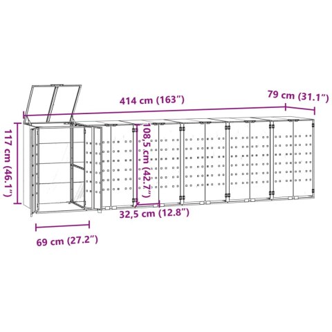 VidaXL Obudowa na 6 koszy na śmieci, antracytowa, 414x79x117 cm VidaXL Obudowa na 6 koszy na śmieci, antracytowa, 414x79x117 cm