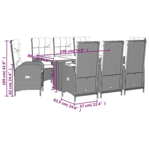 VidaXL 9-cz. zestaw mebli ogrodowych z poduszkami, czarny, rattan PE VidaXL 9-cz. zestaw mebli ogrodowych z poduszkami, czarny, rattan PE