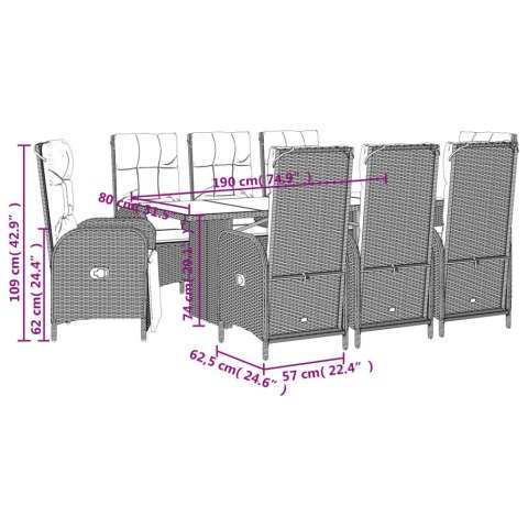 VidaXL 9-cz. zestaw mebli ogrodowych z poduszkami, szary, rattan PE VidaXL 9-cz. zestaw mebli ogrodowych z poduszkami, szary, rattan PE