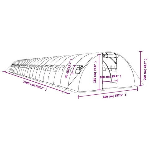 VidaXL Szklarnia ze stalową ramą, biała, 88 m², 22x4x2 m VidaXL Szklarnia ze stalową ramą, biała, 88 m², 22x4x2 m