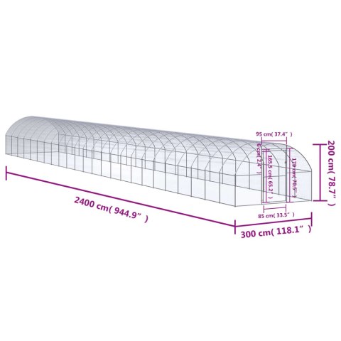 VidaXL Klatka zewnętrzna dla kurcząt, 3x24x2 m, stal galwanizowana VidaXL Klatka zewnętrzna dla kurcząt, 3x24x2 m, stal galwanizowana