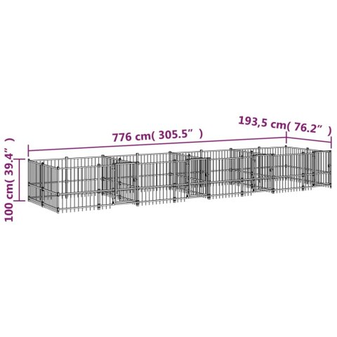 VidaXL Kojec zewnętrzny dla psa, stalowy, 15,02 m² VidaXL Kojec zewnętrzny dla psa, stalowy, 15,02 m²