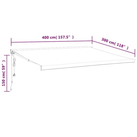 VidaXL Zwijana markiza, żółto-biała, 4x3 m, tkanina i aluminium VidaXL Zwijana markiza, żółto-biała, 4x3 m, tkanina i aluminium
