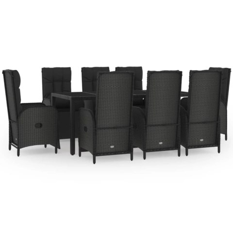VidaXL 9-cz. zestaw mebli ogrodowych z poduszkami, czarny, rattan PE VidaXL 9-cz. zestaw mebli ogrodowych z poduszkami, czarny, rattan PE