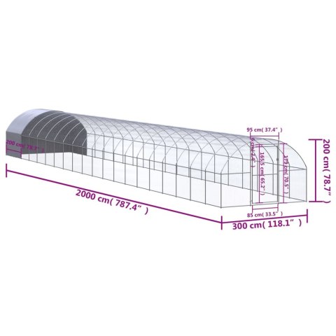 VidaXL Klatka zewnętrzna dla kurcząt, 3x20x2 m, stal galwanizowana VidaXL Klatka zewnętrzna dla kurcząt, 3x20x2 m, stal galwanizowana