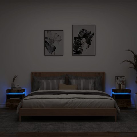 VidaXL Szafki nocne z LED, 2 szt., przydymiony dąb, 40x39x48,5 cm