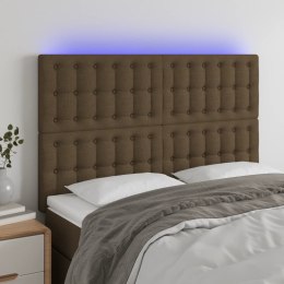 VidaXL Zagłówek do łóżka z LED ciemnobrązowy 144x5x118/128 cm tkanina