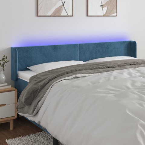 VidaXL Zagłówek do łóżka z LED ciemnoniebieski 163x16x78/88 cm aksamit