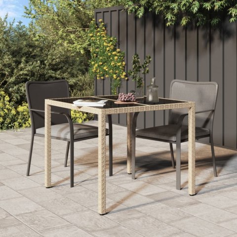 VidaXL Stół ogrodowy, 90x90x75 cm, szkło i rattan PE, beżowy