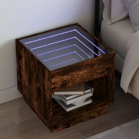 VidaXL Stolik nocny z LED Infinity, przydymiony dąb, 50x50x50 cm