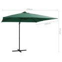 VidaXL Parasol wiszący z LED i stalowym słupkiem, 250x250 cm, zielony