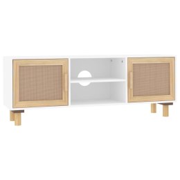 VidaXL Stolik pod TV, biały, 105x30x40 cm, drewno sosnowe i rattan