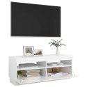 VidaXL Szafka TV z oświetleniem LED, biel z połyskiem, 100x35x40 cm