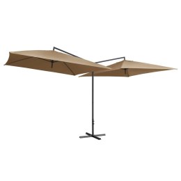 VidaXL Podwójny parasol na stalowym słupku, 250 x 250 cm, taupe