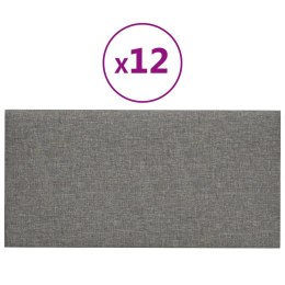 VidaXL Panele ścienne, 12 szt., jasnoszare, 30x15 cm, tkanina, 0,54 m²