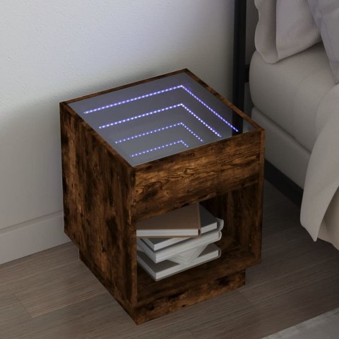 VidaXL Stolik nocny z LED Infinity, przydymiony dąb, 40x40x50 cm