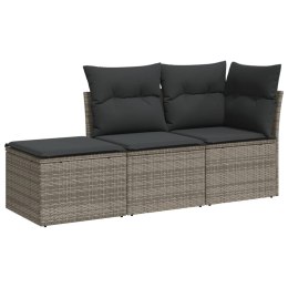 VidaXL 3-częściowa sofa do ogrodu, z poduszkami, szara, polirattanowa