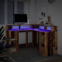 VidaXL Biurko z podświetleniem LED, stare drewno, 130x130x91 cm