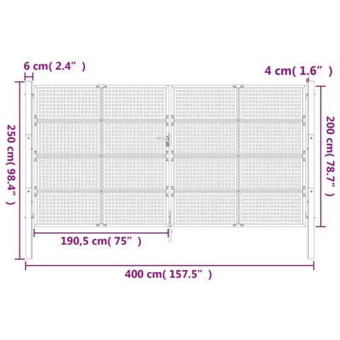 VidaXL Brama ogrodowa, antracytowa, 400x200 cm, stal VidaXL Brama ogrodowa, antracytowa, 400x200 cm, stal